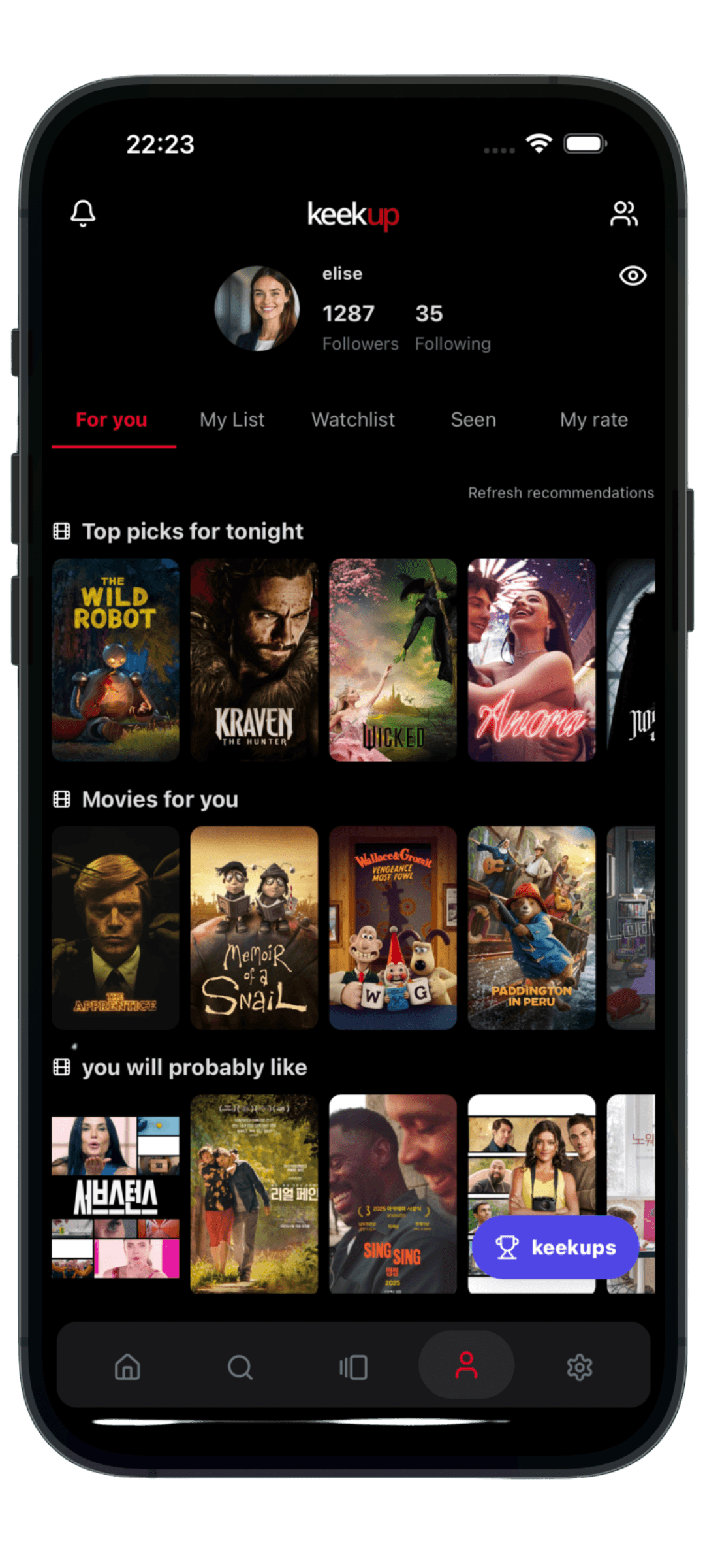 Keekup — Recommendations preview